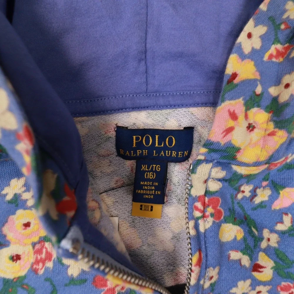 Polo Ralph Lauren‎ Blue Floral Zip Up French Terry Romper Girl's size XL 16 - Picture 3 of 13